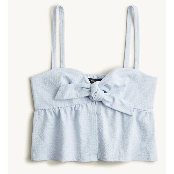 J Crew NWT Seesucker Tie-Front top Cropped White Size XL - Picture 1 of 4